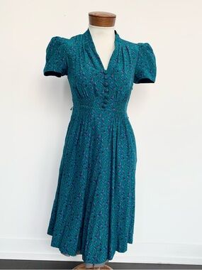 Betsey Johnson Teal Floral Button-Front Midi Dress